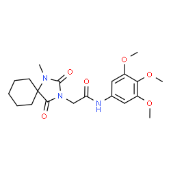 ChemSpider 2D Image | 2-(1-Methyl-2,4-dioxo-1,3-diazaspiro[4.5]dec-3-yl)-N-(3,4,5-trimethoxyphenyl)acetamide | C20H27N3O6