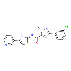 ChemSpider 2D Image | 3-(3-Chlorophenyl)-1-methyl-N-[4-(3-pyridinyl)-1,3-thiazol-2-yl]-1H-pyrazole-5-carboxamide | C19H14ClN5OS