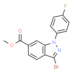 ChemSpider 2D Image | Methyl 3-bromo-1-(4-fluorophenyl)-1H-indazole-6-carboxylate | C15H10BrFN2O2