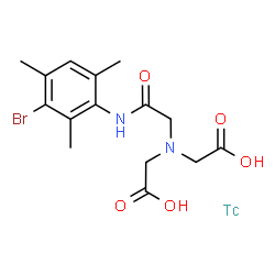 ChemSpider 2D Image | 2,2'-({2-[(3-Bromo-2,4,6-trimethylphenyl)amino]-2-oxoethyl}imino)diacetic acid - (~1~Tc)technetium (1:1) | C15H19BrN2O5Tc