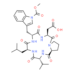 ChemSpider 2D Image | Cyclo[L-alpha-aspartyl-L-prolyl-D-valyl-L-leucyl-1-(methoxycarbonyl)-D-tryptophyl] | C33H44N6O9