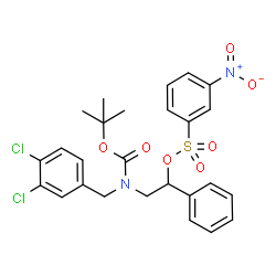 ChemSpider 2D Image | 2-[(3,4-Dichlorobenzyl){[(2-methyl-2-propanyl)oxy]carbonyl}amino]-1-phenylethyl 3-nitrobenzenesulfonate | C26H26Cl2N2O7S