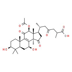 ChemSpider 2D Image | (3beta,7beta,12beta)-12-Acetoxy-3,7-dihydroxy-11,15,23-trioxolanost-8-en-26-oic acid | C32H46O9