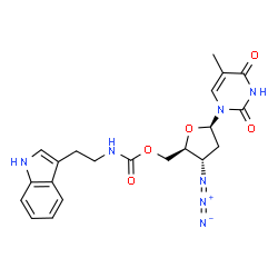 ChemSpider 2D Image | 3'-Azido-3'-deoxy-5'-O-{[2-(1H-indol-3-yl)ethyl]carbamoyl}thymidine | C21H23N7O5
