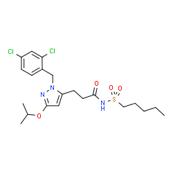 ChemSpider 2D Image | 3-[1-(2,4-Dichlorobenzyl)-3-isopropoxy-1H-pyrazol-5-yl]-N-(pentylsulfonyl)propanamide | C21H29Cl2N3O4S