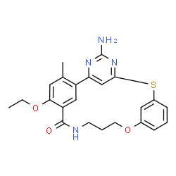 ChemSpider 2D Image | 4-Amino-20-ethoxy-22-methyl-13-oxa-7-thia-3,5,17-triazatetracyclo[17.3.1.1~2,6~.1~8,12~]pentacosa-1(23),2(25),3,5,8(24),9,11,19,21-nonaen-18-one | C23H24N4O3S