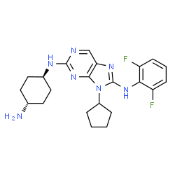 ChemSpider 2D Image | N~2~-(trans-4-Aminocyclohexyl)-9-cyclopentyl-N~8~-(2,6-difluorophenyl)-9H-purine-2,8-diamine | C22H27F2N7