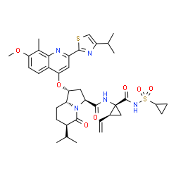 ChemSpider 2D Image | (1R,3S,6R,8aR)-N-{(1R,2S)-1-[(Cyclopropylsulfonyl)carbamoyl]-2-vinylcyclopropyl}-6-isopropyl-1-{[2-(4-isopropyl-1,3-thiazol-2-yl)-7-methoxy-8-methyl-4-quinolinyl]oxy}-5-oxooctahydro-3-indolizinecarbox
amide | C38H47N5O7S2