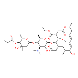 ChemSpider 2D Image | Ethyl (4R,5S,6S,7R,9R,10R,11E,13E,16R)-6-{[3,6-dideoxy-4-O-(2,6-dideoxy-3-C-methyl-4-O-propionyl-alpha-L-ribo-hexopyranosyl)-3-(dimethylamino)-beta-D-glucopyranosyl]oxy}-10-hydroxy-5-methoxy-9,16-dime
thyl-2-oxo-7-(2-oxoethyl)oxacyclohexadeca-11,13-diene-4-carboxylate | C41H67NO15