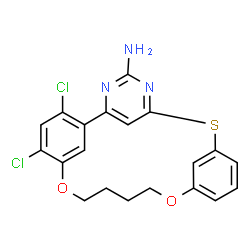 ChemSpider 2D Image | 20,22-Dichloro-13,18-dioxa-7-thia-3,5-diazatetracyclo[17.3.1.1~2,6~.1~8,12~]pentacosa-1(23),2(25),3,5,8(24),9,11,19,21-nonaen-4-amine | C20H17Cl2N3O2S