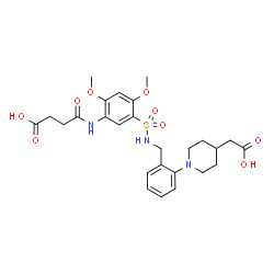 ChemSpider 2D Image | 4-{[5-({2-[4-(Carboxymethyl)-1-piperidinyl]benzyl}sulfamoyl)-2,4-dimethoxyphenyl]amino}-4-oxobutanoic acid | C26H33N3O9S