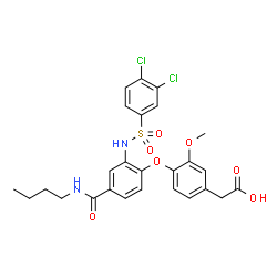 ChemSpider 2D Image | {4-[4-(Butylcarbamoyl)-2-{[(3,4-dichlorophenyl)sulfonyl]amino}phenoxy]-3-methoxyphenyl}acetic acid | C26H26Cl2N2O7S