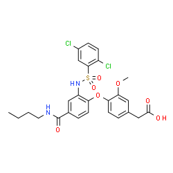 ChemSpider 2D Image | {4-[4-(Butylcarbamoyl)-2-{[(2,5-dichlorophenyl)sulfonyl]amino}phenoxy]-3-methoxyphenyl}acetic acid | C26H26Cl2N2O7S