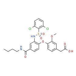 ChemSpider 2D Image | {4-[4-(Butylcarbamoyl)-2-{[(2,6-dichlorophenyl)sulfonyl]amino}phenoxy]-3-methoxyphenyl}acetic acid | C26H26Cl2N2O7S