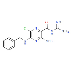 ChemSpider 2D Image | 3-Amino-5-(benzylamino)-N-carbamimidoyl-6-chloro-2-pyrazinecarboxamide | C13H14ClN7O
