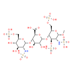 ChemSpider 2D Image | Methyl 2-deoxy-6-O-sulfo-2-(sulfoamino)-D-glucopyranosyl-(1->4)-D-glucopyranuronosyl-(1->4)-2-deoxy-3,6-di-O-sulfo-2-(sulfoamino)-alpha-D-glucopyranoside | C19H34N2O30S5
