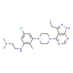 ChemSpider 2D Image | N-[5-chloro-3-[4-(3-ethyl-1H-pyrazolo[3,4-d]pyrimidin-4-yl)piperazin-1-yl]-2-methyl-phenyl]-N',N'-dimethyl-ethane-1,2-diamine | C22H31ClN8