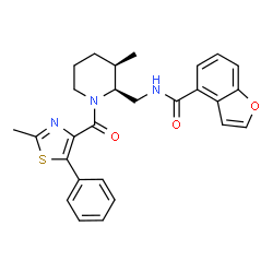 ChemSpider 2D Image | N-({(2S,3R)-3-Methyl-1-[(2-methyl-5-phenyl-1,3-thiazol-4-yl)carbonyl]-2-piperidinyl}methyl)-1-benzofuran-4-carboxamide | C27H27N3O3S