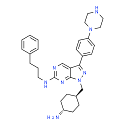 ChemSpider 2D Image | 1-[(trans-4-Aminocyclohexyl)methyl]-N-(3-phenylpropyl)-3-[4-(1-piperazinyl)phenyl]-1H-pyrazolo[3,4-d]pyrimidin-6-amine | C31H40N8