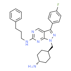 ChemSpider 2D Image | 1-[(trans-4-Aminocyclohexyl)methyl]-3-(4-fluorophenyl)-N-(3-phenylpropyl)-1H-pyrazolo[3,4-d]pyrimidin-6-amine | C27H31FN6