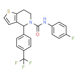 ChemSpider 2D Image | N-(4-Fluorophenyl)-4-[4-(trifluoromethyl)phenyl]-6,7-dihydrothieno[3,2-c]pyridine-5(4H)-carboxamide | C21H16F4N2OS