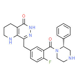 ChemSpider 2D Image | 8-(4-Fluoro-3-{[(2R)-2-phenyl-1-piperazinyl]carbonyl}benzyl)-2,3,4,6-tetrahydropyrido[2,3-d]pyridazin-5(1H)-one | C25H26FN5O2