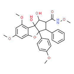 ChemSpider 2D Image | 1,8b-Dihydroxy-N,6,8-trimethoxy-3a-(4-methoxyphenyl)-3-phenyl-2,3,3a,8b-tetrahydro-1H-benzo[b]cyclopenta[d]furan-2-carboxamide | C28H29NO8