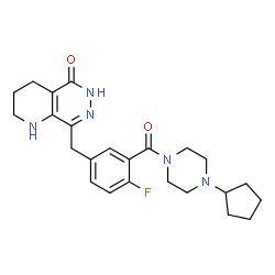 ChemSpider 2D Image | 8-{3-[(4-Cyclopentyl-1-piperazinyl)carbonyl]-4-fluorobenzyl}-2,3,4,6-tetrahydropyrido[2,3-d]pyridazin-5(1H)-one | C24H30FN5O2