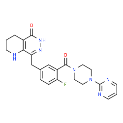 ChemSpider 2D Image | 8-(4-Fluoro-3-{[4-(2-pyrimidinyl)-1-piperazinyl]carbonyl}benzyl)-2,3,4,6-tetrahydropyrido[2,3-d]pyridazin-5(1H)-one | C23H24FN7O2