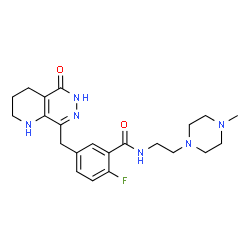 ChemSpider 2D Image | 2-Fluoro-N-[2-(4-methyl-1-piperazinyl)ethyl]-5-[(5-oxo-1,2,3,4,5,6-hexahydropyrido[2,3-d]pyridazin-8-yl)methyl]benzamide | C22H29FN6O2