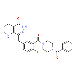 ChemSpider 2D Image | 8-{3-[(4-Benzoyl-1-piperazinyl)carbonyl]-4-fluorobenzyl}-2,3,4,6-tetrahydropyrido[2,3-d]pyridazin-5(1H)-one | C26H26FN5O3