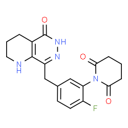 ChemSpider 2D Image | 1-{2-Fluoro-5-[(5-oxo-1,2,3,4,5,6-hexahydropyrido[2,3-d]pyridazin-8-yl)methyl]phenyl}-2,6-piperidinedione | C19H19FN4O3