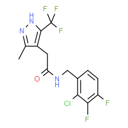 ChemSpider 2D Image | N-(2-Chloro-3,4-difluorobenzyl)-2-[3-methyl-5-(trifluoromethyl)-1H-pyrazol-4-yl]acetamide | C14H11ClF5N3O