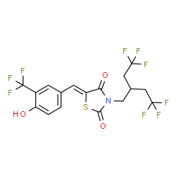 ChemSpider 2D Image | (5Z)-5-[4-Hydroxy-3-(trifluoromethyl)benzylidene]-3-[4,4,4-trifluoro-2-(2,2,2-trifluoroethyl)butyl]-1,3-thiazolidine-2,4-dione | C17H12F9NO3S
