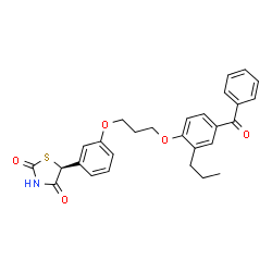 ChemSpider 2D Image | (5S)-5-{3-[3-(4-Benzoyl-2-propylphenoxy)propoxy]phenyl}-1,3-thiazolidine-2,4-dione | C28H27NO5S