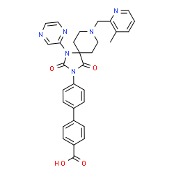 ChemSpider 2D Image | 4'-{8-[(3-Methyl-2-pyridinyl)methyl]-2,4-dioxo-1-(2-pyrazinyl)-1,3,8-triazaspiro[4.5]dec-3-yl}-4-biphenylcarboxylic acid | C31H28N6O4