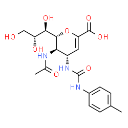 ChemSpider 2D Image | (6R)-5-Acetamido-2,6-anhydro-3,4,5-trideoxy-4-{[(4-methylphenyl)carbamoyl]amino}-6-[(1R,2R)-1,2,3-trihydroxypropyl]-L-threo-hex-2-enonic acid | C19H25N3O8