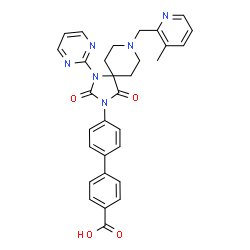 ChemSpider 2D Image | 4'-{8-[(3-Methyl-2-pyridinyl)methyl]-2,4-dioxo-1-(2-pyrimidinyl)-1,3,8-triazaspiro[4.5]dec-3-yl}-4-biphenylcarboxylic acid | C31H28N6O4