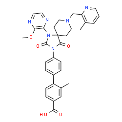 ChemSpider 2D Image | 4'-{1-(3-Methoxy-2-pyrazinyl)-8-[(3-methyl-2-pyridinyl)methyl]-2,4-dioxo-1,3,8-triazaspiro[4.5]dec-3-yl}-2-methyl-4-biphenylcarboxylic acid | C33H32N6O5