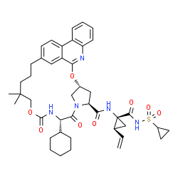 ChemSpider 2D Image | (3R,5S,8S)-8-Cyclohexyl-N-{(1R,2S)-1-[(cyclopropylsulfonyl)carbamoyl]-2-vinylcyclopropyl}-13,13-dimethyl-7,10-dioxo-2,11-dioxa-6,9,27-triazapentacyclo[15.10.2.1~3,6~.0~20,28~.0~21,26~]triaconta-1(27),
17,19,21,23,25,28-heptaene-5-carboxamide | C43H53N5O8S