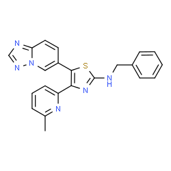 ChemSpider 2D Image | N-Benzyl-4-(6-methyl-2-pyridinyl)-5-([1,2,4]triazolo[1,5-a]pyridin-6-yl)-1,3-thiazol-2-amine | C22H18N6S