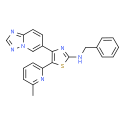 ChemSpider 2D Image | N-Benzyl-5-(6-methyl-2-pyridinyl)-4-([1,2,4]triazolo[1,5-a]pyridin-6-yl)-1,3-thiazol-2-amine | C22H18N6S