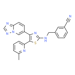 ChemSpider 2D Image | 3-({[5-(6-Methyl-2-pyridinyl)-4-([1,2,4]triazolo[1,5-a]pyridin-6-yl)-1,3-thiazol-2-yl]amino}methyl)benzonitrile | C23H17N7S