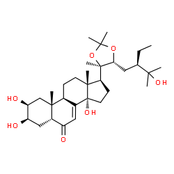 ChemSpider 2D Image | (2beta,3beta,5beta,17beta)-17-{(4R,5R)-5-[(2R)-2-Ethyl-3-hydroxy-3-methylbutyl]-2,2,4-trimethyl-1,3-dioxolan-4-yl}-2,3,14-trihydroxyandrost-7-en-6-one | C32H52O7
