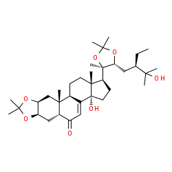 ChemSpider 2D Image | (1S,3aS,5aR,6aR,9aS,10aR,10bR,12aR)-1-{(4R,5R)-5-[(2R)-2-Ethyl-3-hydroxy-3-methylbutyl]-2,2,4-trimethyl-1,3-dioxolan-4-yl}-3a-hydroxy-8,8,10a,12a-tetramethyl-1,2,3,3a,5a,6,6a,9a,10,10a,10b,11,12,12a-t
etradecahydro-5H-cyclopenta[7,8]phenanthro[2,3-d][1,3]dioxol-5-one | C35H56O7