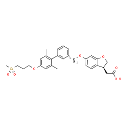 ChemSpider 2D Image | [(3S)-6-{[{2',6'-Dimethyl-4'-[3-(methylsulfonyl)propoxy]-3-biphenylyl}(~14~C)methyl]oxy}-2,3-dihydro-1-benzofuran-3-yl]acetic acid | C2814CH32O7S