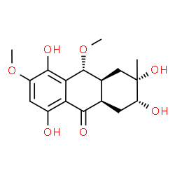 ChemSpider 2D Image | (2R,3S,4aS,9aR,10R)-2,3,5,8-Tetrahydroxy-6,10-dimethoxy-3-methyl-1,3,4,4a,9a,10-hexahydro-9(2H)-anthracenone | C17H22O7
