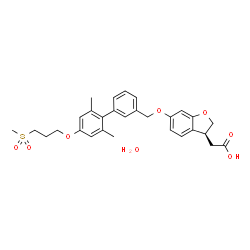 ChemSpider 2D Image | [(3S)-6-({2',6'-Dimethyl-4'-[3-(methylsulfonyl)propoxy]-3-biphenylyl}methoxy)-2,3-dihydro-1-benzofuran-3-yl]acetic acid hydrate (1:1) | C29H34O8S