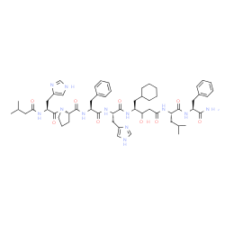 ChemSpider 2D Image | (2S)-N-[(2S,5S,10S,13S,16S)-2-Carbamoyl-10-(cyclohexylmethyl)-9-hydroxy-13-(1H-imidazol-4-ylmethyl)-5-isobutyl-4,7,12,15-tetraoxo-1,17-diphenyl-3,6,11,14-tetraazaheptadecan-16-yl]-1-{(2S)-3-(1H-imidaz
ol-4-yl)-2-[(3-methylbutanoyl)amino]propanoyl}-2-pyrrolidinecarboxamide | C57H80N12O9