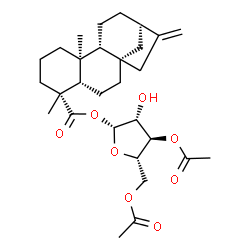 ChemSpider 2D Image | 3,5-Di-O-acetyl-1-O-[(5beta,8alpha,9beta,10alpha)-18-oxokaur-16-en-18-yl]-beta-L-arabinofuranose | C29H42O8